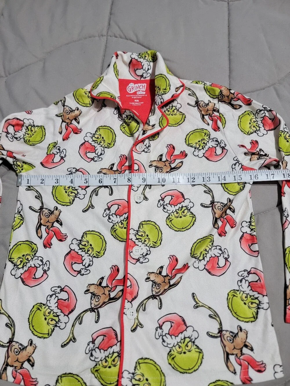 Dr. Seuss How The Grinch Stole Christmas Button Up Pajama Top - Size Medium (8)